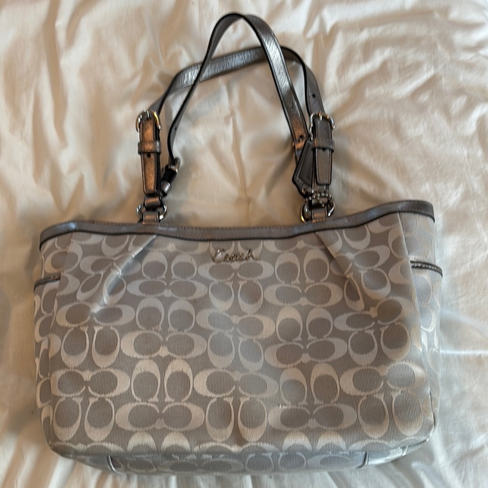 Coach Gray/Silver Signature Tote Bag